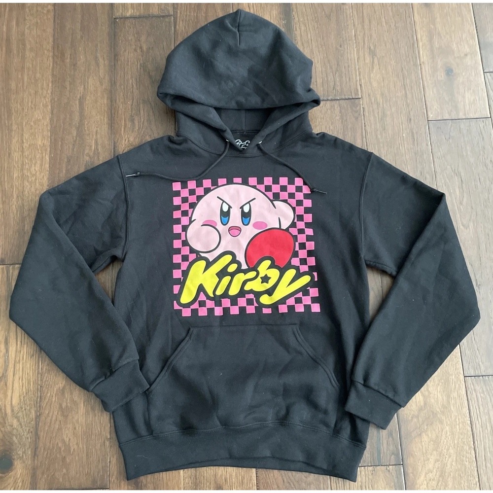 Kirby‎ Hoodie Mens Small Black Pink Round Hero Graphic Print Logo Nintendo